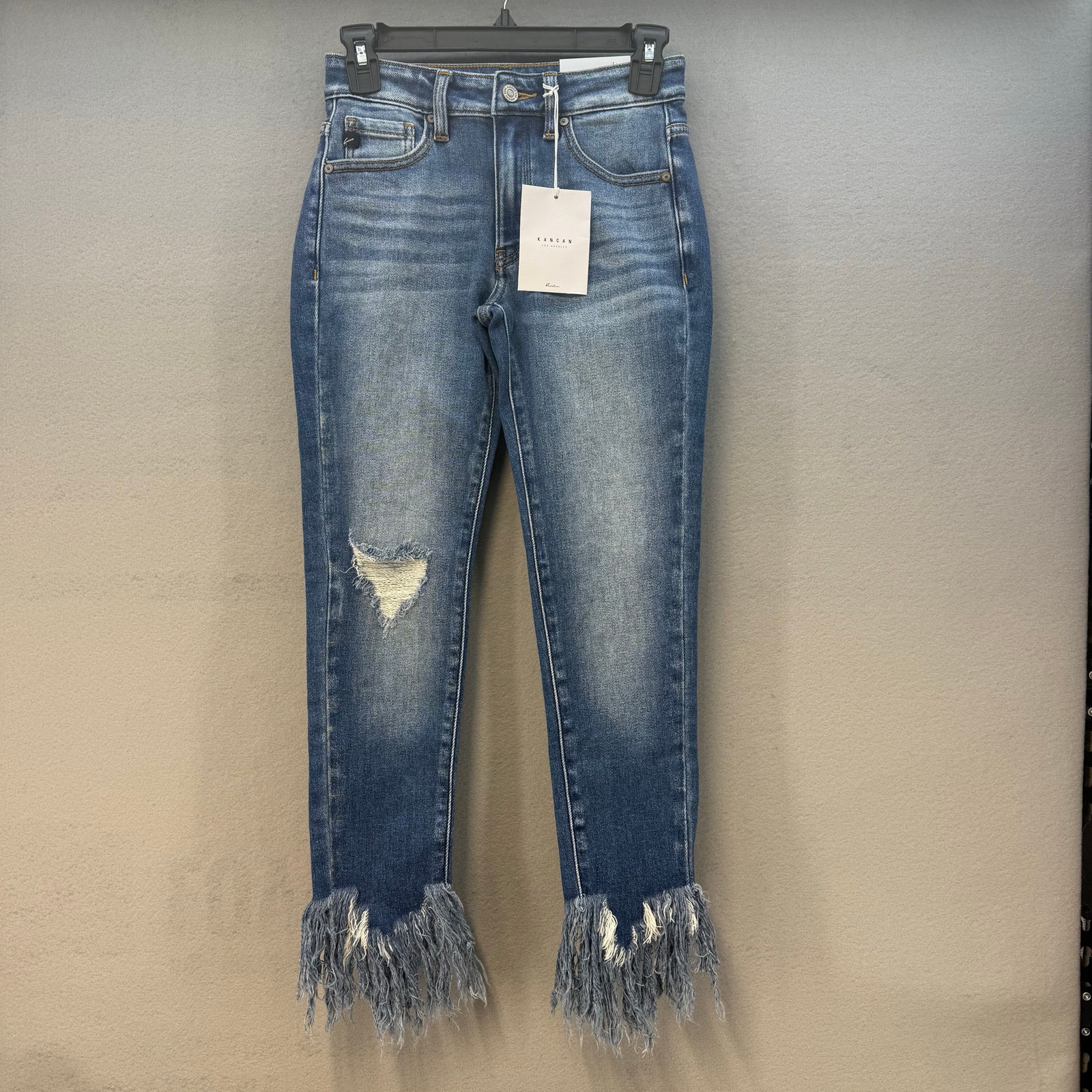 Kancan Jeans Women's 1/24 Mid Rise Ancle Skinny Frayed Hem Mid Rise Fit - Nwt